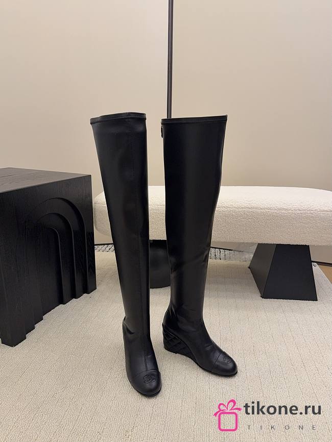 Chanel Thigh Boots Calfskin Black 6.5cm - 1