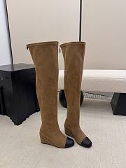 Chanel Thigh Boots Suede & Calfskin Brown Black 6.5cm - 6