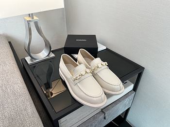 Chanel Moccasins Shiny Lambskin White 2.5cm
