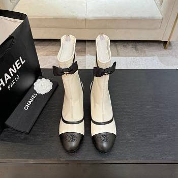 Chanel Short Boots Stretch Lambskin & Lambskin White Black 5cm