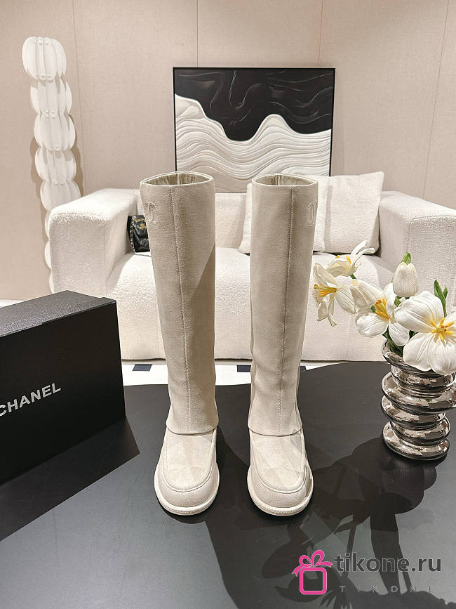 Chanel High Boots Suede Cream  - 1