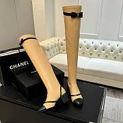 Chanel Thigh Boots Stretch Lambskin & Lambskin Beige Black 5cm - 5