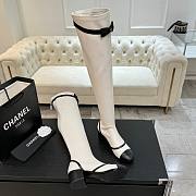 Chanel Thigh Boots Stretch Lambskin & Lambskin White Black 5cm - 5