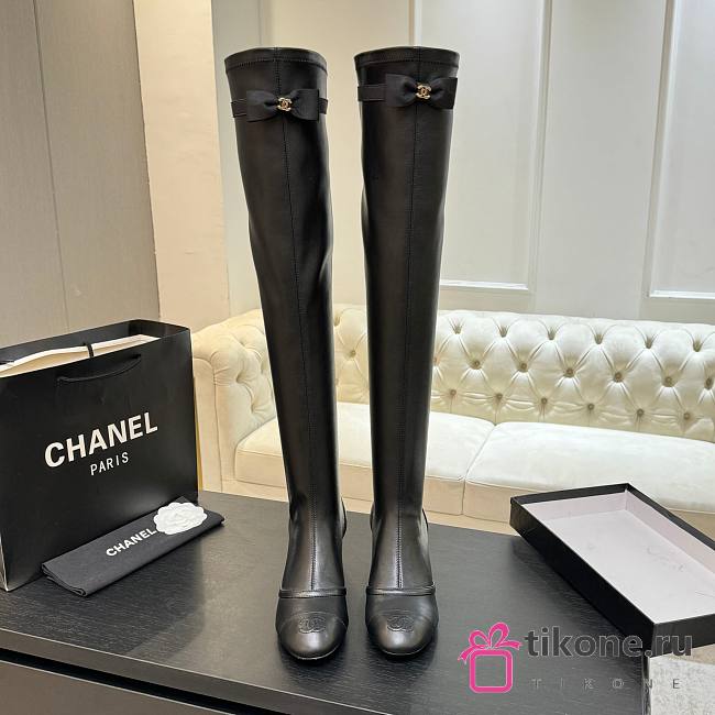 Chanel Thigh Boots Stretch Lambskin & Lambskin Black 5cm - 1