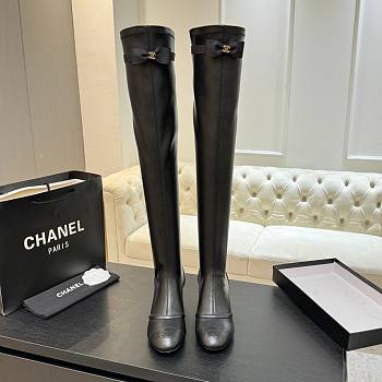 Chanel Thigh Boots Stretch Lambskin & Lambskin Black 5cm