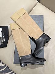 Chanel Thigh Boots Suede Calfskin & Calfskin Beige Black 3.5cm - 5