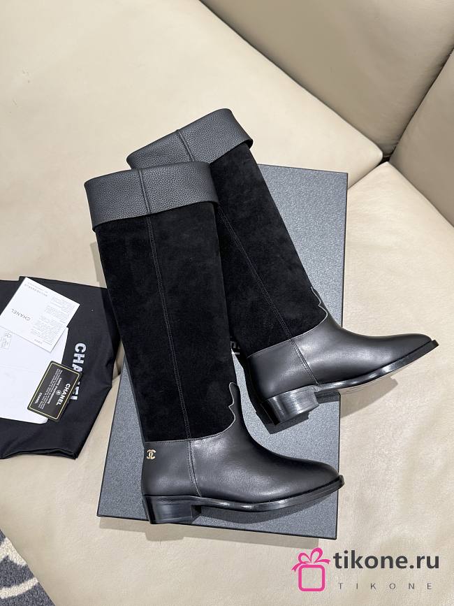 Chanel Thigh Boots Suede Calfskin & Calfskin Black 3.5cm - 1