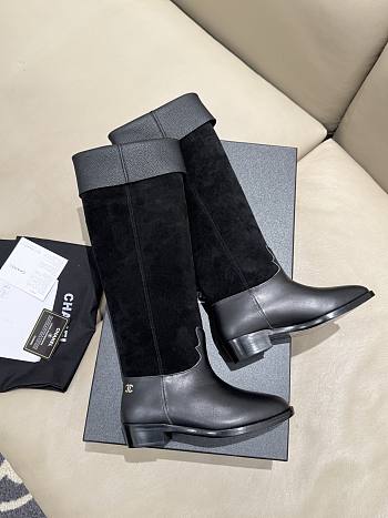 Chanel Thigh Boots Suede Calfskin & Calfskin Black 3.5cm