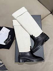 Chanel Thigh Boots Suede Calfskin & Calfskin White Black 3.5cm - 4