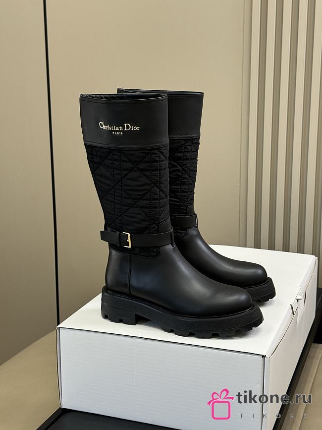 Dior D-Town Boot Black Calfskin and Nylon with Embroidered Cannage Motif - 1