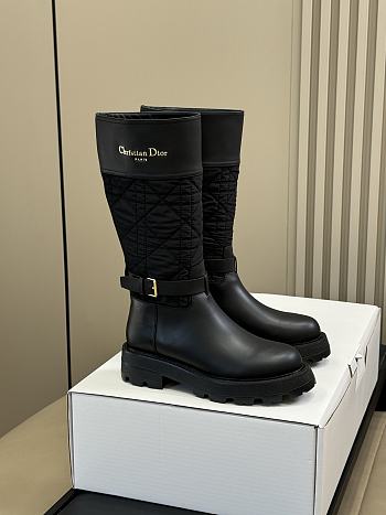 Dior D-Town Boot Black Calfskin and Nylon with Embroidered Cannage Motif