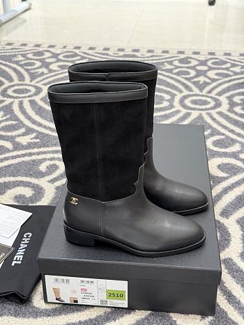 Chanel Mid-Calf Boots Suede Calfskin & Calfskin Black 3.5cm