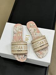 Dioriviera Dway Slide Embroidered Cotton and Beige and White Toile de Jouy Palms Motif - 1