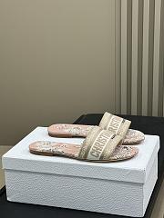 Dioriviera Dway Slide Embroidered Cotton and Beige and White Toile de Jouy Palms Motif - 4