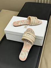 Dioriviera Dway Slide Embroidered Cotton and Beige and White Toile de Jouy Palms Motif - 2