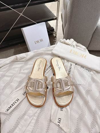Dior D-Club Slide Gold Tone Laminated Calfskin