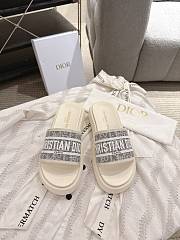 Dioriviera Dway Slide Chambray Blue Jacquard with Ecru Raffia Dior Oblique Motif and White Rubber - 1