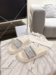 Dioriviera Dway Slide Chambray Blue Jacquard with Ecru Raffia Dior Oblique Motif and White Rubber - 3