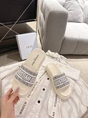 Dioriviera Dway Slide Chambray Blue Jacquard with Ecru Raffia Dior Oblique Motif and White Rubber - 2