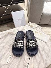 Dioriviera Dway Slide Deep Blue Dior Oblique Embroidered Cotton and White Rubber - 1