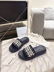 Dioriviera Dway Slide Deep Blue Dior Oblique Embroidered Cotton and White Rubber - 6
