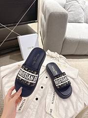 Dioriviera Dway Slide Deep Blue Dior Oblique Embroidered Cotton and White Rubber - 3
