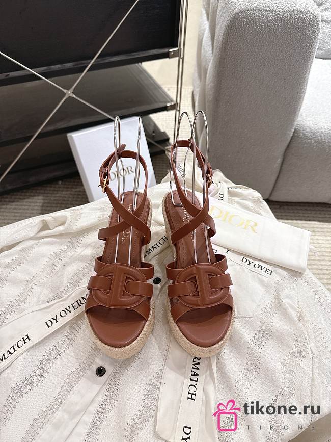 Dior D-Club Wedge Sandal Camel Calfskin 9.5cm - 1