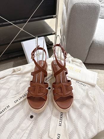 Dior D-Club Wedge Sandal Camel Calfskin 9.5cm