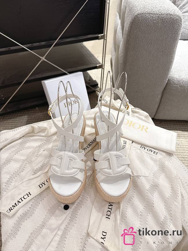 Dior D-Club Wedge Sandal White Calfskin 9.5cm - 1