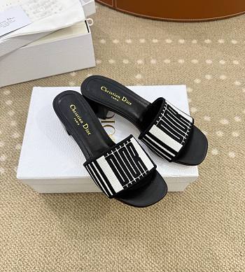 Dway Heeled Slide Black and White Cotton Embroidered with Dior Graphique Motif