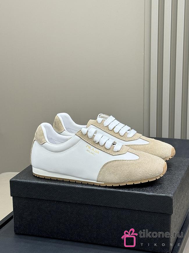 Prada Nappa Leather And Suede Sneakers Ivory/ Pumice Gray  - 1