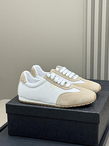 Prada Nappa Leather And Suede Sneakers Ivory/ Pumice Gray 