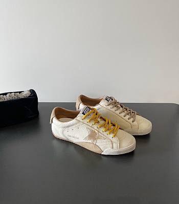 Golden Goose True Star In White Nappa Leather With Gold Star And Beige Suede Heel Tab