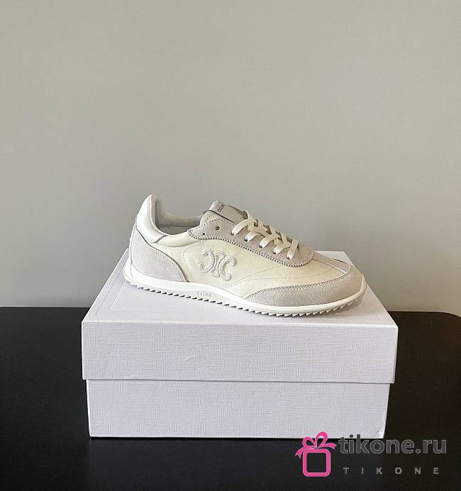 Celine Racer Low Top Sneaker In Nylon Suede Calfskin And Calfskin Vanilla - 1