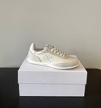 Celine Racer Low Top Sneaker In Nylon Suede Calfskin And Calfskin Vanilla