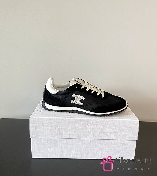 Celine Racer Low Top Sneaker In Nylon Suede Calfskin And Calfskin Black - 1