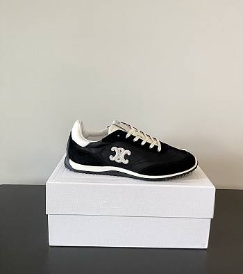 Celine Racer Low Top Sneaker In Nylon Suede Calfskin And Calfskin Black