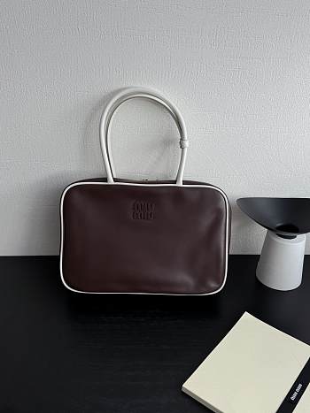 Miumiu Beau Leather Bag Briarwood/ White - 34x23x10cm