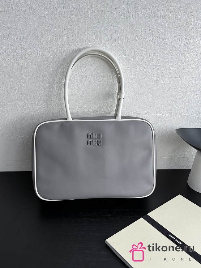 Miumiu Beau Leather Bag Gray/ White - 34x23x10cm - 1