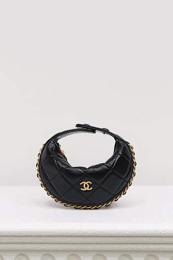 Chanel Mini Pouch Shiny Crumpled Lambskin & Gold Tone Metal Black - 12x13x8cm