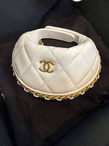 Chanel Mini Pouch Shiny Crumpled Lambskin & Gold Tone Metal White - 12x13x8cm