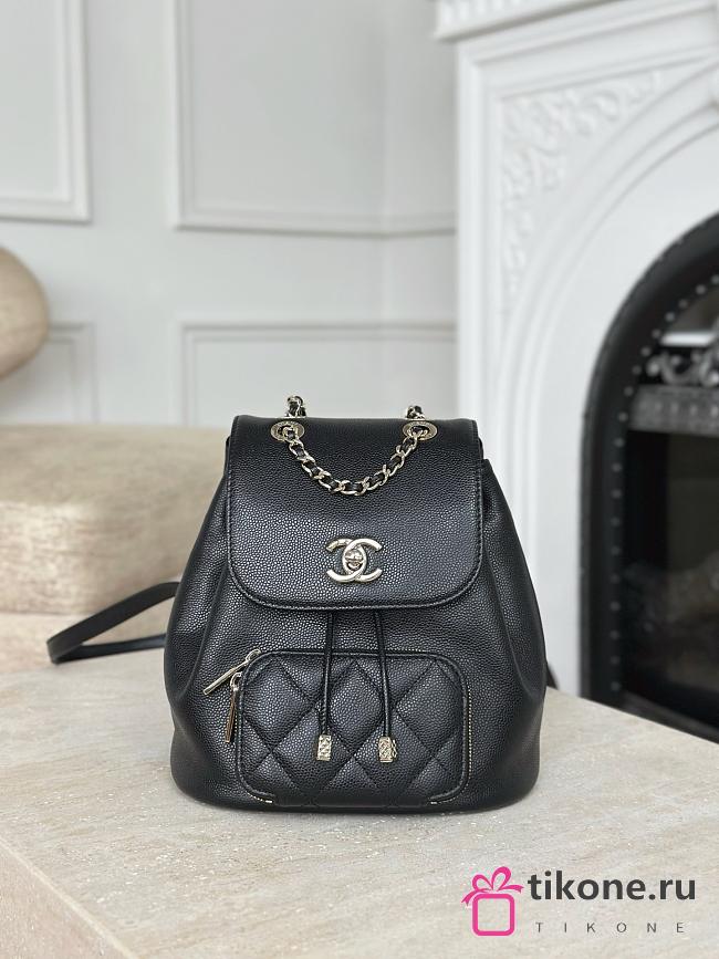Chanel Backpack Grained Shiny Calfskin & Gold Tone Metal  Black - 20x19x12cm - 1