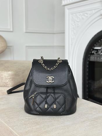 Chanel Backpack Grained Shiny Calfskin & Gold Tone Metal  Black - 20x19x12cm