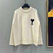 Ami Paris White Wool Ami De Coeur Crewneck Sweater Offwhite/Black - 3
