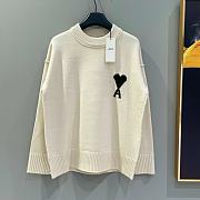 Ami Paris White Wool Ami De Coeur Crewneck Sweater Offwhite/Black - 4