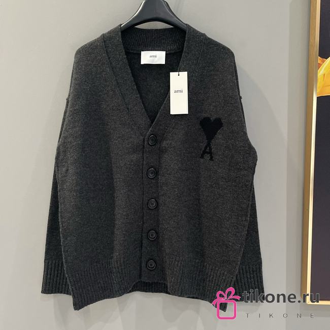 Ami Paris White Wool Ami De Coeur Crewneck Sweater Dark Gray/Black - 1