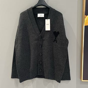 Ami Paris White Wool Ami De Coeur Crewneck Sweater Dark Gray/Black