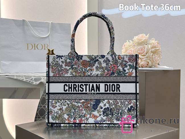 Medium Dior Book Tote Dior Lucky bag Dior Flowers Calendar Allover Multicolor Embroidery - 36x27.5x16.5cm - 1