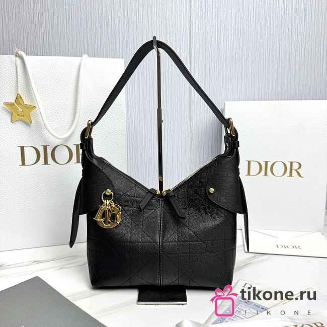 Small Dior Voyage Bag Black Flat Macrocannage Grained Calfskin -  22x15x9.5cm - 1