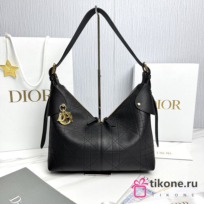 Large Dior Voyage Bag Black Flat Macrocannage Grained Calfskin - 34x22x13cm - 1